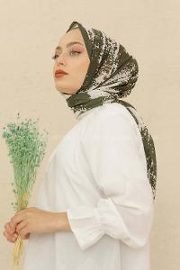 Modalamelif Haki Renk Karışık Desenli Şal