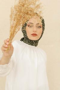 Modalamelif Haki Renk Şerit Desenli Şal