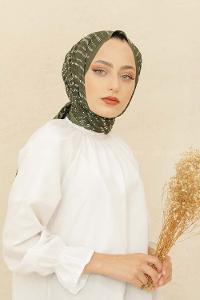 Modalamelif Haki Renk Şerit Desenli Şal