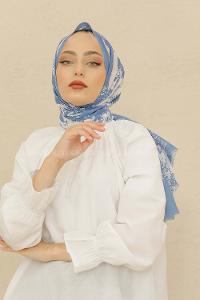 Modalamelif Mavi Renk Karışık Desenli Şal