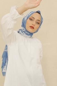 Modalamelif Mavi Renk Karışık Desenli Şal