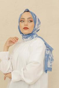 Modalamelif Mavi Renk Karışık Desenli Şal