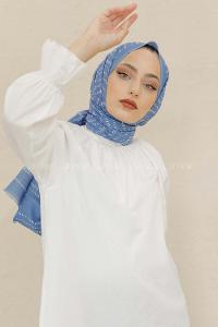 Modalamelif Mavi Renk Şerit Desenli Şal