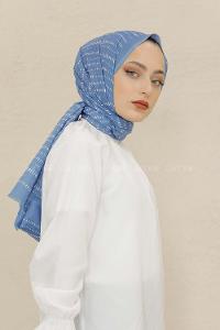 Modalamelif Mavi Renk Şerit Desenli Şal