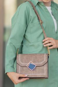 Modalamelif Metal Kilitli Andora Çapraz Çanta Vizonrengi