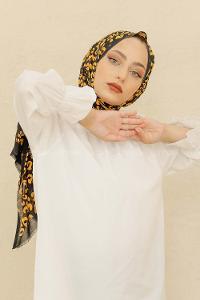 Modalamelif Siyah-Hardal Renkli Pati Desenli Şal