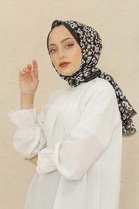 Modalamelif Siyah Renk Pati Desenli Şal