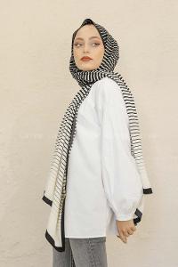 Modalamelif Siyah-Tarçın Baskılı Medine İpeği Şal Zoom Desen