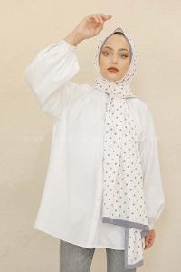 Modalamelif Füme&Beyaz Baskılı Medine İpeği Şal Benek Desen