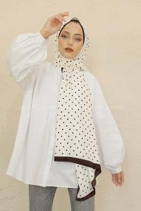 Modalamelif Kahve&Beyaz Baskılı Medine İpeği Şal Benek Desen