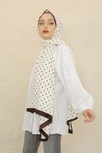 Modalamelif Kahve&Beyaz Baskılı Medine İpeği Şal Benek Desen