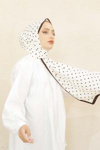 Modalamelif Kahve&Beyaz Baskılı Medine İpeği Şal Benek Desen