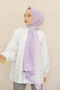 Modalamelif Renkli Baskılı Medine İpeği Şal Asimetrik Desen