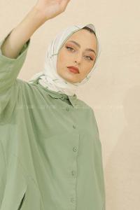 Modalamelif Renkli Baskılı Medine İpeği Şal Çizgi Desen Çağla