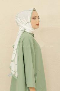 Modalamelif Renkli Baskılı Medine İpeği Şal Çizgi Desen Çağla