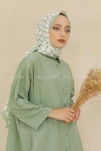 Modalamelif Renkli Baskılı Medine İpeği Şal Dama Desen Mint