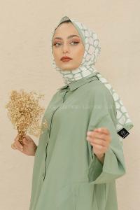 Modalamelif Renkli Baskılı Medine İpeği Şal Dama Desen Mint