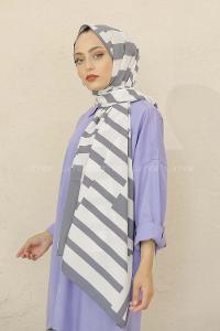 Modalamelif Renkli Baskılı Medine İpeği Şal Monokrom Desen Füme