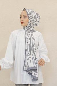 Modalamelif Renkli Baskılı Medine İpeği Şal Monokrom Desen Füme