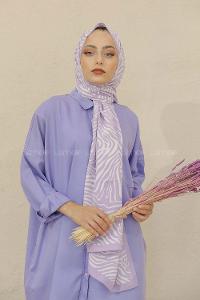 Modalamelif Renkli Baskılı Medine İpeği Şal Monokrom Desen Lila