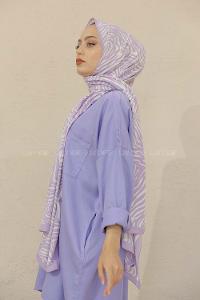 Modalamelif Renkli Baskılı Medine İpeği Şal Monokrom Desen Lila