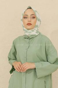 Modalamelif Renkli Baskılı Medine İpeği Şal Monokrom Desen Mint