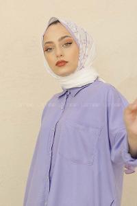 Modalamelif Renkli Baskılı Medine İpeği Şal Tomurcuk Desen Lila