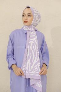 Modalamelif Renkli Baskılı Medine İpeği Şal Zebra Desen Lila