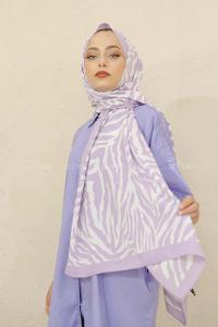 Modalamelif Renkli Baskılı Medine İpeği Şal Zebra Desen Lila