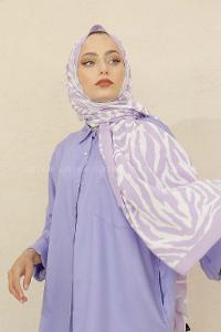 Modalamelif Renkli Baskılı Medine İpeği Şal Zebra Desen Lila