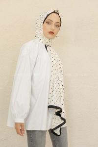 Modalamelif Siyah&Beyaz Baskılı Medine İpeği Şal Benek Desen