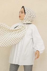 Modalamelif Siyah&Beyaz Baskılı Medine İpeği Şal Benek Desen