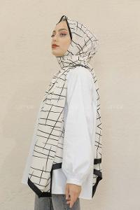 Modalamelif Siyah&Beyaz Baskılı Medine İpeği Şal Brush Desen