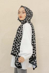 Modalamelif Siyah&Beyaz Baskılı Medine İpeği Şal Dama Desen
