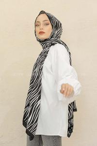 Modalamelif Siyah&Beyaz Baskılı Medine İpeği Şal Voilet Desen