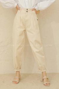 Modalamelif Yüksek Bel Balon Mom Jean Bej