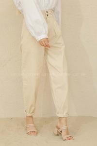 Modalamelif Yüksek Bel Balon Mom Jean Bej