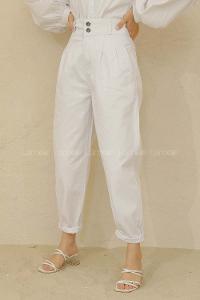 Modalamelif Yüksek Bel Balon Mom Jean Beyaz