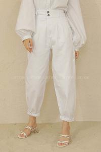 Modalamelif Yüksek Bel Balon Mom Jean Beyaz