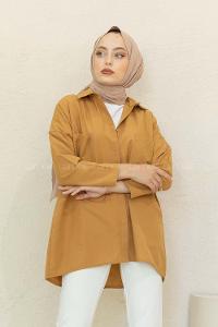 Modalamelif Çift Cepli Poplin Gömlek Taba