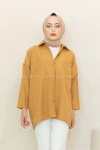 Modalamelif Çift Cepli Poplin Gömlek Taba