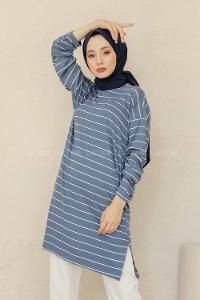 Modalamelif Çizgili Tunik İndigo