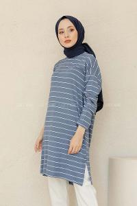 Modalamelif Çizgili Tunik İndigo