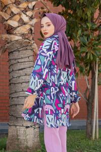 Modalamelif  Etnik Desen Gömlek Mor
