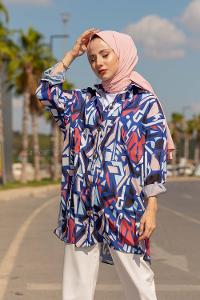 Modalamelif  Etnik Desen Gömlek Pudra