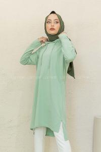 Modalamelif Kapşonlu Düz Renk Tunik Çağla