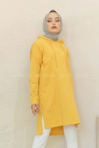 Modalamelif Kapşonlu Düz Renk Tunik Hardal Sarısı