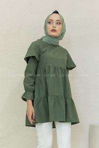 Modalamelif Kol Lastikli Fırfırlı Tunik Haki