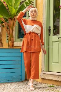 Modalamelif Kol Lastikli Garnili Takım Kiremit