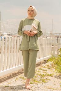 Modalamelif Kol Lastikli Garnili Takım Yeşil